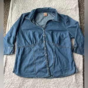 Women’s Plus Size Blue Denim Button-Up Shirt